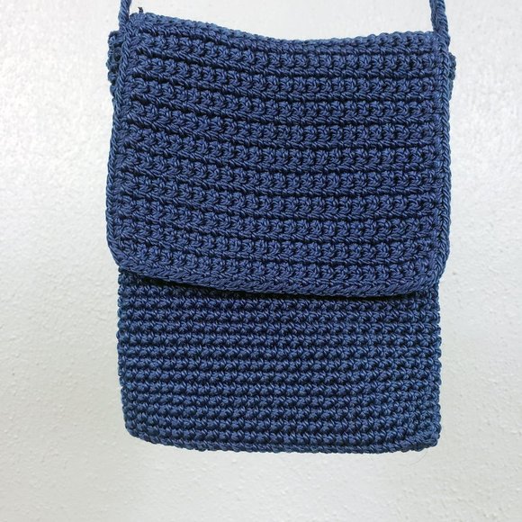 Unknown Handbags - Women's Blue Knit Braided Lined Cell ID Purse Crossbody Shoulder Bag